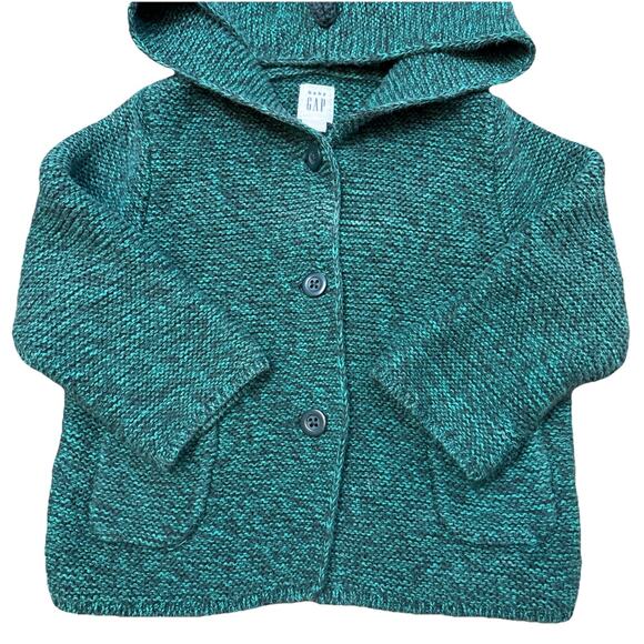 Baby Gap Cardigan Unisex Green Dino Hooded Knit Sweater Pockets 100% Cotton - Picture 3 of 8